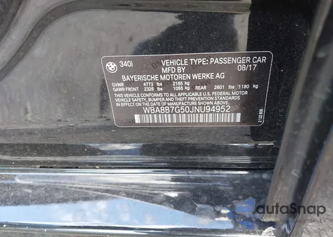 2018 BMW 340I xDrive z USA, uszkodzony, nr VIN WBA8B7G50JNU94952